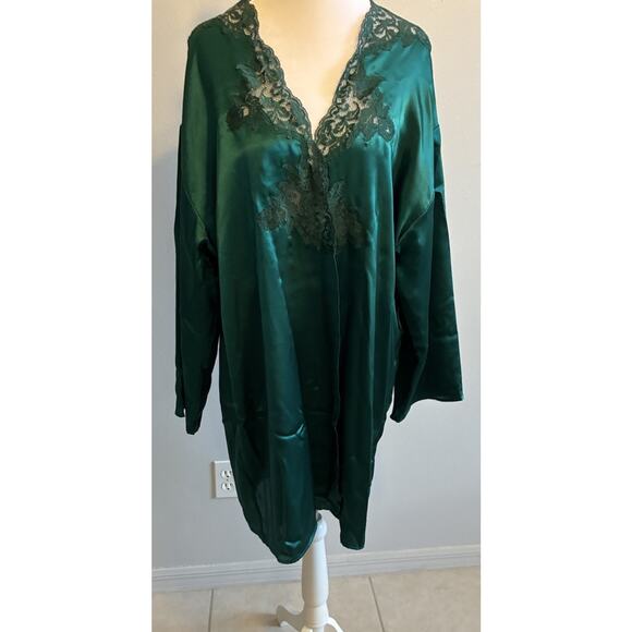 VTG Victorias Secret Emerald Green Robe Satin Lace Xmas 90s Sexy Gold Label OS - Picture 12 of 16
